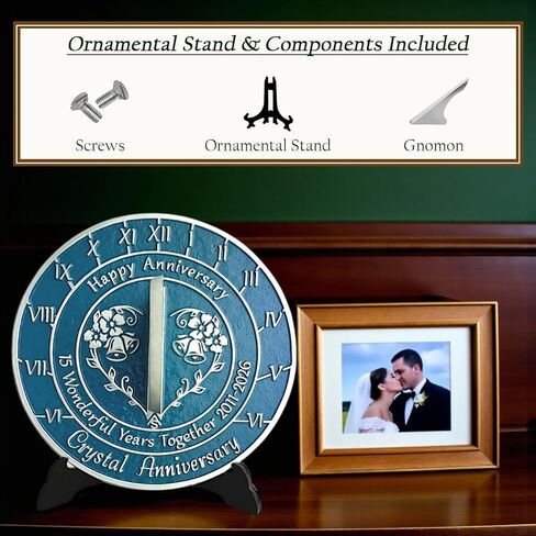 Anniversary Sundial Gift for 15th Crystal Wedding Anniversary in 2026 - Recycled Metal Home Decor Or Garden Present Idea - Handmade in UK for Him, Her Parents Or Couples 15 Year Celebration in Saudi Arabia