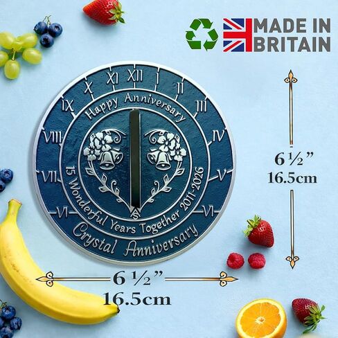 Anniversary Sundial Gift for 15th Crystal Wedding Anniversary in 2026 - Recycled Metal Home Decor Or Garden Present Idea - Handmade in UK for Him, Her Parents Or Couples 15 Year Celebration in Saudi Arabia