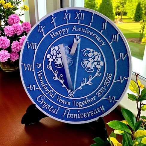 Anniversary Sundial Gift for 15th Crystal Wedding Anniversary in 2026 - Recycled Metal Home Decor Or Garden Present Idea - Handmade in UK for Him, Her Parents Or Couples 15 Year Celebration in Saudi Arabia