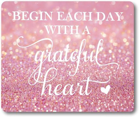 Inspirational Quote Mouse Pad - Begin Each Day with a Grateful Heart, Pink Glitter Cute Desk Mat for Girl/Women Motivational Non-Slip Mousepad Office Accessory in Saudi Arabia