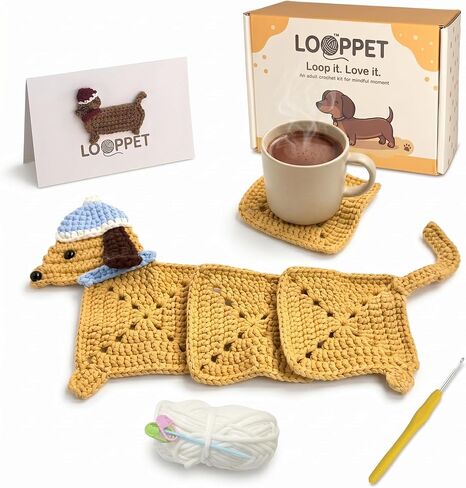 مجموعة LOOPPET مكونة من 4 قطع من الكروشيه للمبتدئين، مجموعة حياكة لأكواب الحيوانات DIY مع خيوط سهلة مقاومة للاهتراء ودروس فيديو خطوة بخطوة، هدية لمحبي الأم والكلاب in Kuwait