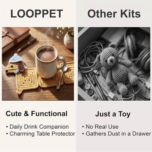 مجموعة LOOPPET مكونة من 4 قطع من الكروشيه للمبتدئين، مجموعة حياكة لأكواب الحيوانات DIY مع خيوط سهلة مقاومة للاهتراء ودروس فيديو خطوة بخطوة، هدية لمحبي الأم والكلاب in Kuwait