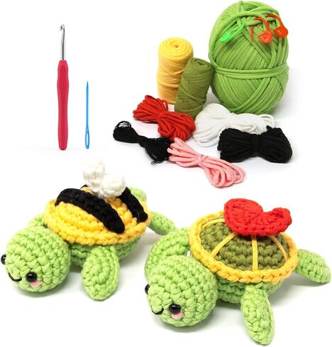 Dakytoo Crochet Kit for Beginners, Amigurumi Crocheting Animal Kits, with Step-by-Step Video Tutorials for Baby Adults Gift- 2 Pack Turtles in Saudi Arabia