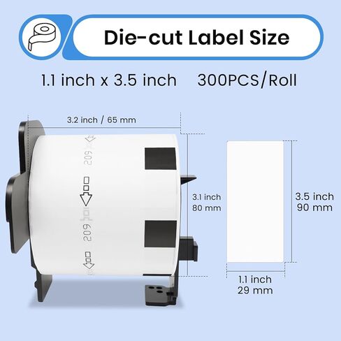 متوافق مع ملصقات مجلد الملفات المقطوعة بالقالب القابلة للإزالة من Brother DK-11209/DK-1209 (1.1 بوصة × 2.4 بوصة)، تستخدم مع طابعات ملصقات Brother QL 1 لفة 800 قطعة in Kuwait