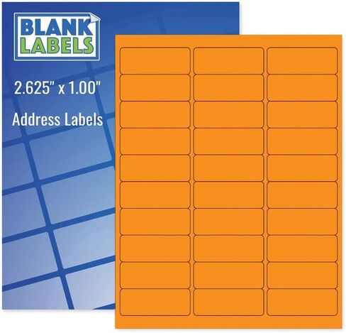 Fluorescent Orange Printable Mailing Labels/Qty 30 Labels Per Sheet / 2-5/8" x 1" (2.625 x 1) / Bright Adhesive Paper/Compatible with Inkjet and Laser Printer/Blank Labels in Saudi Arabia