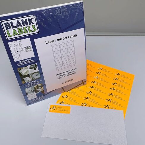 Fluorescent Orange Printable Mailing Labels/Qty 30 Labels Per Sheet / 2-5/8" x 1" (2.625 x 1) / Bright Adhesive Paper/Compatible with Inkjet and Laser Printer/Blank Labels in Saudi Arabia