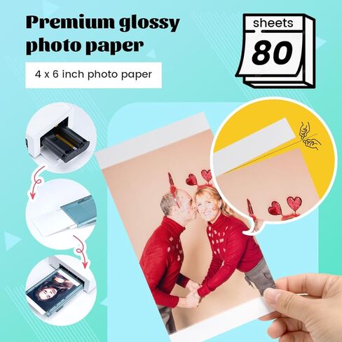 Comaptible with Liene Amber 4x6" 80 Sheets Photo Printer Paper & 2 Ink Cartridges Refill for M100/M200/M110/M210, DHP512/DHP513/DHP514/DHP515, for Display, Framing, Scrapbook in Saudi Arabia