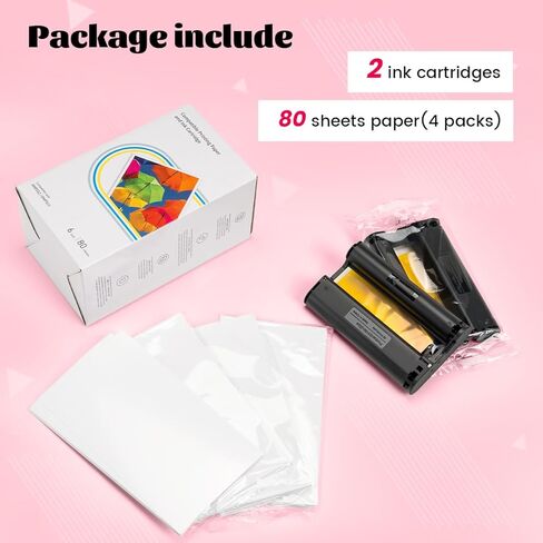 Comaptible with Liene Amber 4x6" 80 Sheets Photo Printer Paper & 2 Ink Cartridges Refill for M100/M200/M110/M210, DHP512/DHP513/DHP514/DHP515, for Display, Framing, Scrapbook in Saudi Arabia