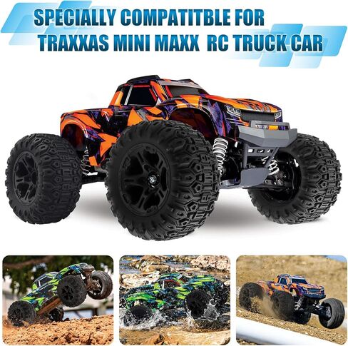 GOUPRC 12.5mm Hex RC Wheel Tires Set, 4.1 * 2.1 Inches 4PCS Swamp Claw Mud Terrain Tires Accessories for Traxxas Mini Maxx 1/12 RC Crawler Car Truck Buggy in Kuwait