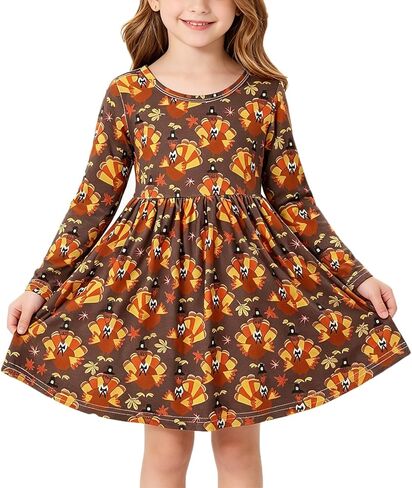 Halloween Christmas Toddler Girls Dress Pumpkin Spider Ghost Print Dresses Long Sleeve 2-8Y in Saudi Arabia