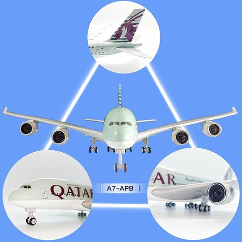 1/200 مقياس نموذج طائرة نموذج دييكاست طائرات قطر A380 عرض طائرة للمكتب/ديكور المنزل (نموذج طائرة الراتنج من 12 بوصة in Kuwait