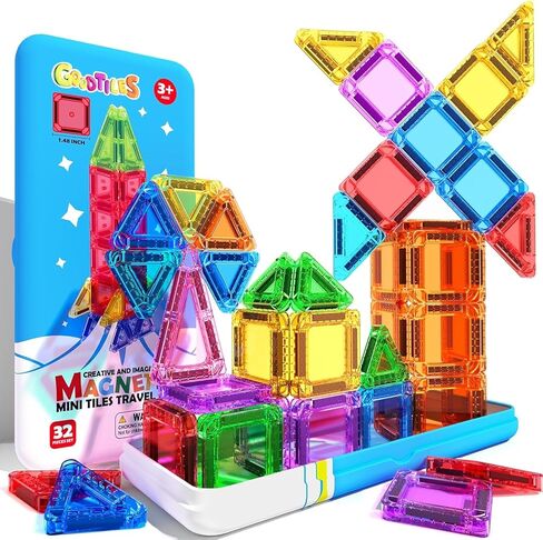 Goodtiles Mini بلاط مغناطيسي ألعاب السفر للأطفال الصغار، مكعبات بناء مغناطيسية، ألعاب حسية STEM لمرحلة ما قبل المدرسة لعمر 3 4 5 6 7 8+ هدايا عيد ميلاد للأولاد والبنات in Kuwait
