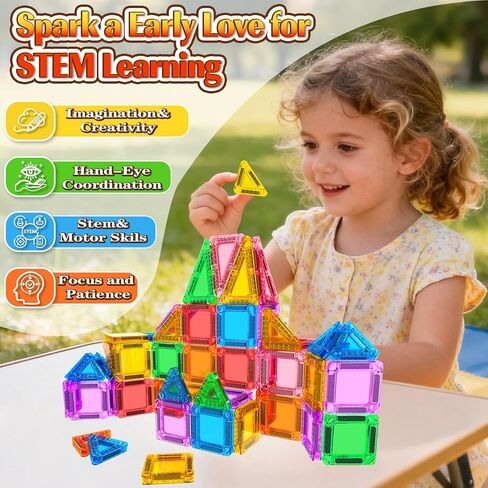 Goodtiles Mini بلاط مغناطيسي ألعاب السفر للأطفال الصغار، مكعبات بناء مغناطيسية، ألعاب حسية STEM لمرحلة ما قبل المدرسة لعمر 3 4 5 6 7 8+ هدايا عيد ميلاد للأولاد والبنات in Kuwait