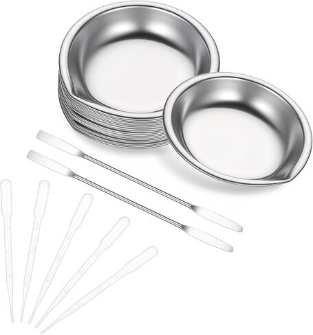12pcs Paint Tray, 2pcs Metal Paint Stirrer and 6pcs 3ml Pipette Eyedroppers, Stainless Steel with Mouth Small Round Watercolor Palette for Airbrush Painting, Modeling Mixing of Various Pigments in Saudi Arabia