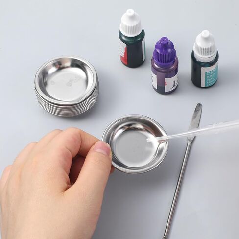 12pcs Paint Tray, 2pcs Metal Paint Stirrer and 6pcs 3ml Pipette Eyedroppers, Stainless Steel with Mouth Small Round Watercolor Palette for Airbrush Painting, Modeling Mixing of Various Pigments in Saudi Arabia