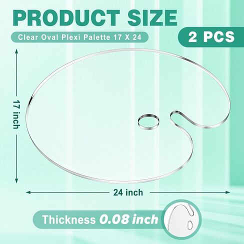 2 Pack 17 x 24 Inch Extra Large Transparent Oval Acrylic Palettes, High Transparency, Non-Stick, Easy to Clean, Suitable for Art, Painting, Makeup, and Crafts in Saudi Arabia