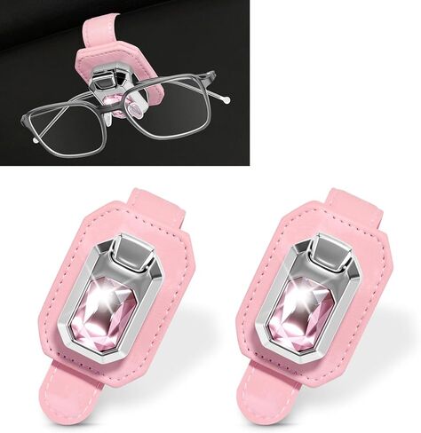 2PCS Sunglass Holder for Car Visor, Faux Leather Eyeglass Holder Clip for Car Sun Visor Organizer, Universal One Handed Operation Sun Glass Hanger, Car Interior Accessories for Women Man in Saudi Arabia