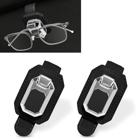 2PCS Sunglass Holder for Car Visor, Faux Leather Eyeglass Holder Clip for Car Sun Visor Organizer, Universal One Handed Operation Sun Glass Hanger, Car Interior Accessories for Women Man in Saudi Arabia