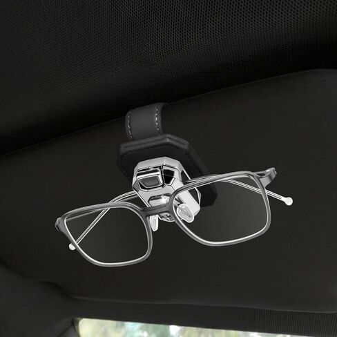 2PCS Sunglass Holder for Car Visor, Faux Leather Eyeglass Holder Clip for Car Sun Visor Organizer, Universal One Handed Operation Sun Glass Hanger, Car Interior Accessories for Women Man in Saudi Arabia