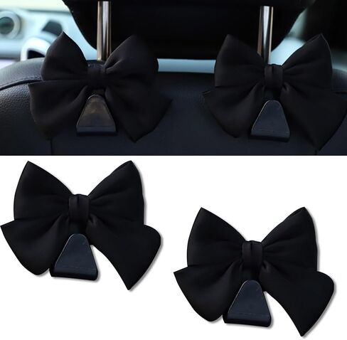 2PCS Car Seat Headrest Hooks, Cute Bow Vehicle Rear Seat Bracket Hook for Purses and Bags, Automotive Purse Hook Hanger, Universal for SUV, Sedan, Truck (Black) in Saudi Arabia