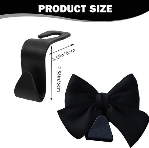 2PCS Car Seat Headrest Hooks, Cute Bow Vehicle Rear Seat Bracket Hook for Purses and Bags, Automotive Purse Hook Hanger, Universal for SUV, Sedan, Truck (Black) in Saudi Arabia