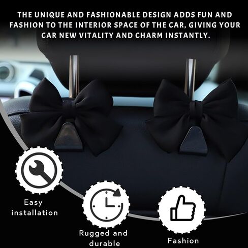 2PCS Car Seat Headrest Hooks, Cute Bow Vehicle Rear Seat Bracket Hook for Purses and Bags, Automotive Purse Hook Hanger, Universal for SUV, Sedan, Truck (Black) in Saudi Arabia