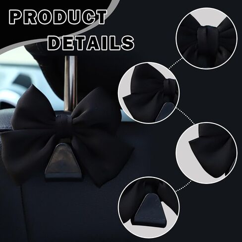 2PCS Car Seat Headrest Hooks, Cute Bow Vehicle Rear Seat Bracket Hook for Purses and Bags, Automotive Purse Hook Hanger, Universal for SUV, Sedan, Truck (Black) in Saudi Arabia