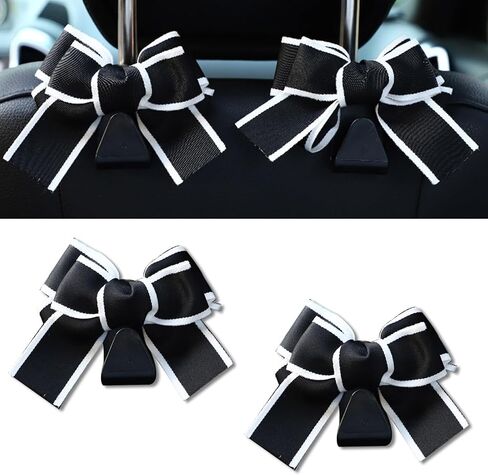 2PCS Car Seat Headrest Hooks, Cute Bow Vehicle Rear Seat Bracket Hook for Purses and Bags, Automotive Purse Hook Hanger, Universal for SUV, Sedan, Truck (Black) in Saudi Arabia