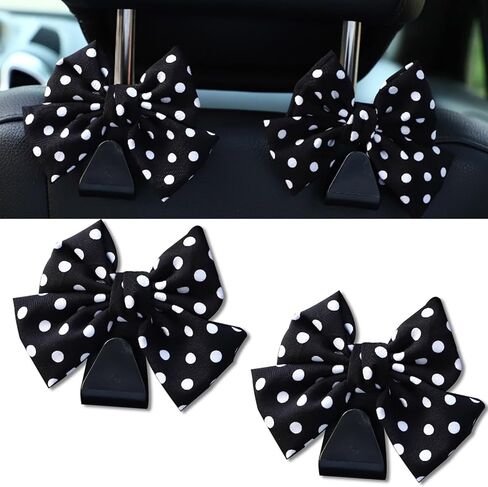 2PCS Car Seat Headrest Hooks, Cute Bow Vehicle Rear Seat Bracket Hook for Purses and Bags, Automotive Purse Hook Hanger, Universal for SUV, Sedan, Truck (Black) in Saudi Arabia