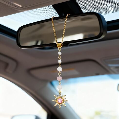 2 Pcs Car Hanging Charms for Women, Starfish and Seashell Ornament with Pink Sun Crystal, Bohemian Beach Style Rearview Mirror Decor in Saudi Arabia
