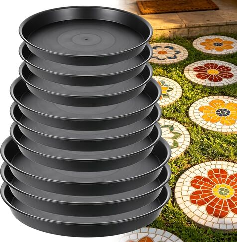 3 Size Round Stepping Stone Molds, 9 Pcs 8.6" / 9.7" / 11" Reusable Plastic Concrete Molds for Stepping Stones Cement Black Tray DIY Form for Patio Walkway and Lawn Decoration Garden Paving in Saudi Arabia