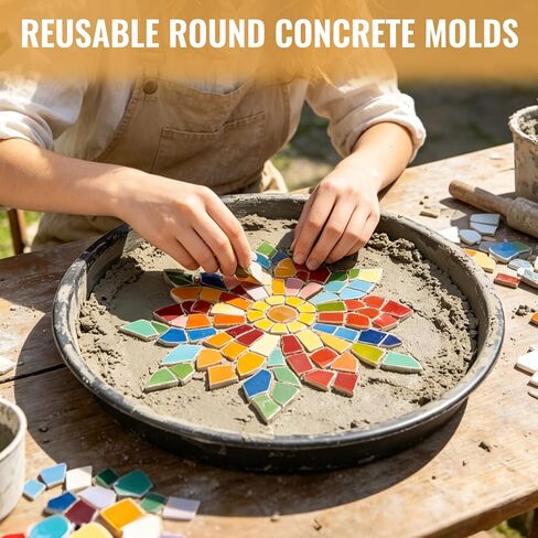 3 Size Round Stepping Stone Molds, 9 Pcs 8.6" / 9.7" / 11" Reusable Plastic Concrete Molds for Stepping Stones Cement Black Tray DIY Form for Patio Walkway and Lawn Decoration Garden Paving in Saudi Arabia