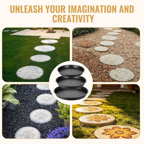 3 Size Round Stepping Stone Molds, 9 Pcs 8.6" / 9.7" / 11" Reusable Plastic Concrete Molds for Stepping Stones Cement Black Tray DIY Form for Patio Walkway and Lawn Decoration Garden Paving in Saudi Arabia