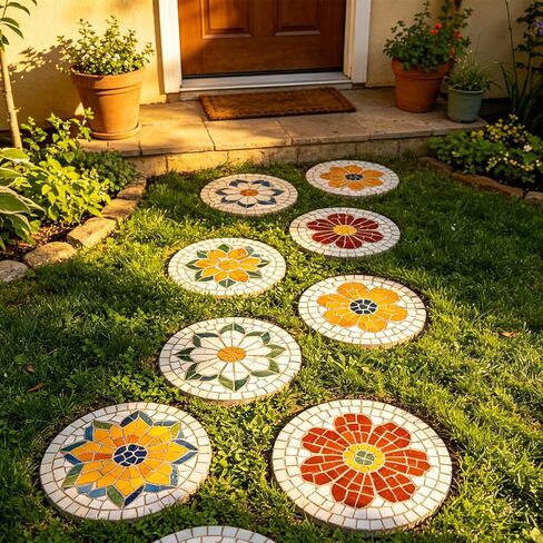 3 Size Round Stepping Stone Molds, 9 Pcs 8.6" / 9.7" / 11" Reusable Plastic Concrete Molds for Stepping Stones Cement Black Tray DIY Form for Patio Walkway and Lawn Decoration Garden Paving in Saudi Arabia