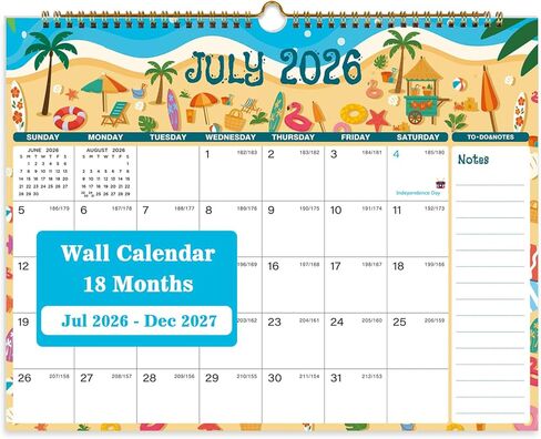 تقويم حائط 2026-2027، تقويم 2026-2027 من يوليو 2026 إلى ديسمبر 2027، 14.8 بوصة × 11.5 بوصة، تقويم مزدوج الأسلاك لمدة 18 شهرًا مع تاريخ جولياني للمنزل أو المكتب (موسمي) in Kuwait