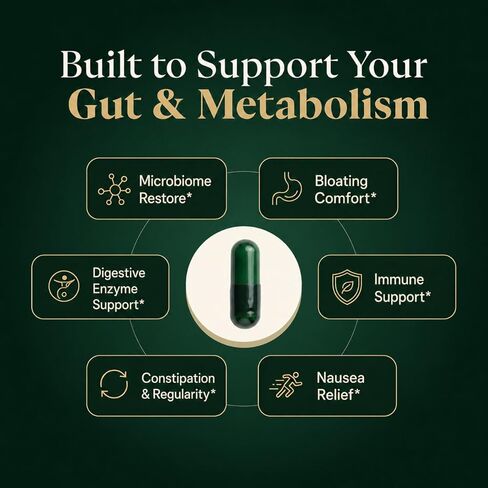 دعم GLP-1 Synbiotic - 20 في 1 لصحة الأمعاء والهضم والتوازن الأيضي - البريبايوتيك + البروبيوتيك + بوستبيوتيك + الإنزيمات الهاضمة - يدعم الشهية والطاقة والوزن - كبسولات نباتية in Kuwait