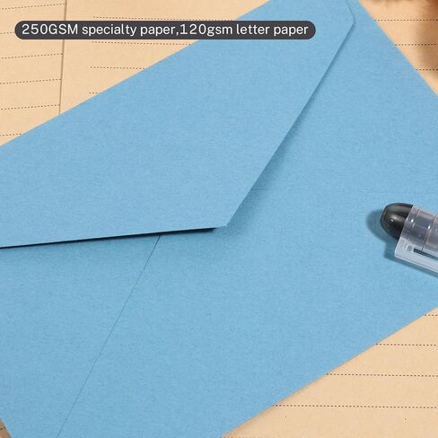 Letter Paper and Envelopes Set, Best Paper and Elegant 4x6 Envelopes, 24PCS Writing Sheets + 12PCS 4x6 Envelope for Love Letters and Party Invitations Stationery Sets (Lake Blue) in Kuwait