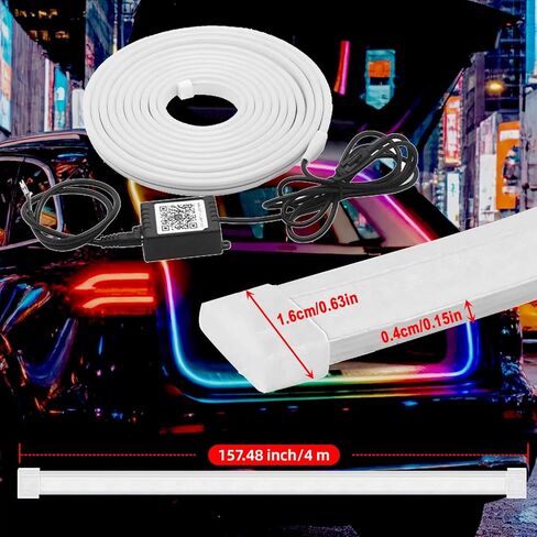 شريط إضاءة صندوق السيارة الديناميكي المتدفق، 4M/13.12ft RGB ضوء صندوق السيارة النيون، 12 فولت إضاءة داخلية محيطة مقاومة للماء من السيليكون المرن، شريط إضاءة LED للتشغيل/الإيقاف التلقائي in Kuwait