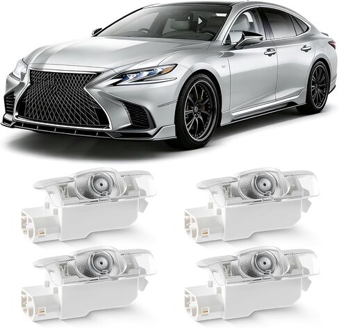 قطعتان من جهاز عرض شعار أضواء باب السيارة لا تتلاشى أبدًا متوافق مع LS/ES/is/LX/RX/GS/GX/RC/UX، مصابيح LED ثلاثية الأبعاد لباب السيارة، مصباح ظلال شبح بدقة 4K HD (أبيض) in Kuwait