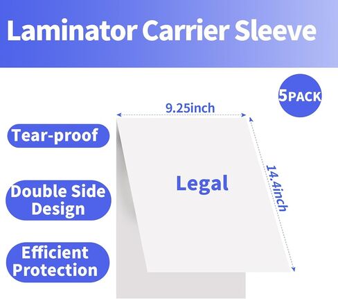 5 Pack Laminator Carrier Sleeve Legal Size Thermal Laminating Carriers fit 8.5x14 inch Lamination Sleeve Sheet for Most Laminating Pouch in Saudi Arabia