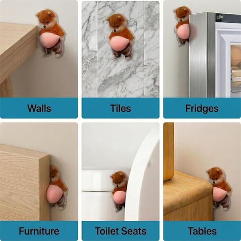 Shiba Door Stopper Wall Protector – 3D Soft Silicone Belly Crash Pad – Cute Self-Adhesive Doorknob Guard & Noise Dampener for Cabinets, Fridge, Furniture, Headboards (Pack of 4) in Saudi Arabia