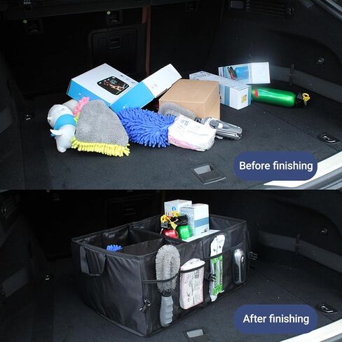 Trunk Organizer for Car Foldable Sturdy Style with 3 Compartments Holds Auto Accessories Tools Automotive Consoles and Organizers For Vehicle Trunk Storage (Black) in Saudi Arabia