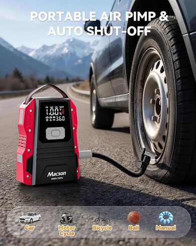 Jump Starter with Air Compressor, Portable 1500A Jump Starter for 6L Gas/4L Diesel, 150PSI Tire Inflator with 25mm Cylinder, 12V Jump Box with 2 USB Ports & 5-Mode Flashlight, LED Display in Saudi Arabia