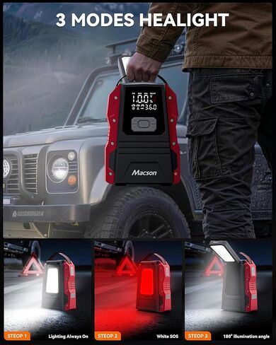 Jump Starter with Air Compressor, Portable 1500A Jump Starter for 6L Gas/4L Diesel, 150PSI Tire Inflator with 25mm Cylinder, 12V Jump Box with 2 USB Ports & 5-Mode Flashlight, LED Display in Saudi Arabia