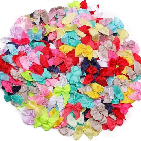 300 Pcs 1 Inch Pre-Tied Mini Satin Ribbon Bows in Light Multicolor, Small Fabric Craft Bows for DIY Embellishments, Gift Wrapping, Hair Clips, Cardmaking & Wedding Decorations in Saudi Arabia