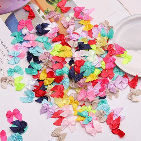 300 Pcs 1 Inch Pre-Tied Mini Satin Ribbon Bows in Light Multicolor, Small Fabric Craft Bows for DIY Embellishments, Gift Wrapping, Hair Clips, Cardmaking & Wedding Decorations in Saudi Arabia