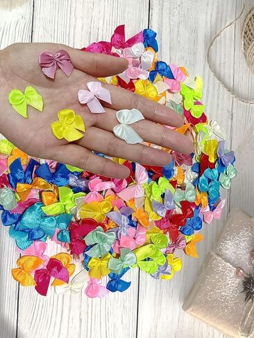 300 Pcs 1 Inch Pre-Tied Mini Satin Ribbon Bows in Light Multicolor, Small Fabric Craft Bows for DIY Embellishments, Gift Wrapping, Hair Clips, Cardmaking & Wedding Decorations in Saudi Arabia