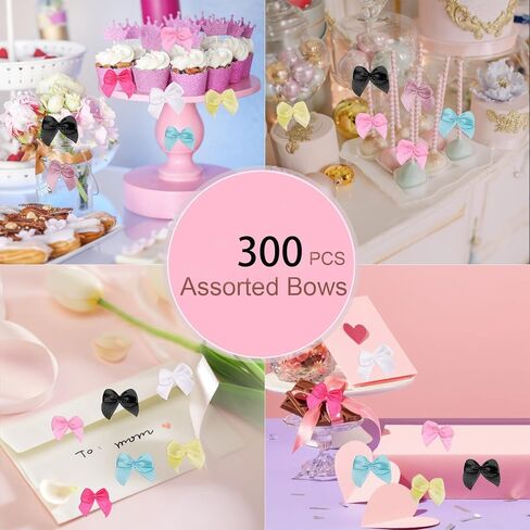 300 Pcs 1 Inch Pre-Tied Mini Satin Ribbon Bows in Light Multicolor, Small Fabric Craft Bows for DIY Embellishments, Gift Wrapping, Hair Clips, Cardmaking & Wedding Decorations in Saudi Arabia