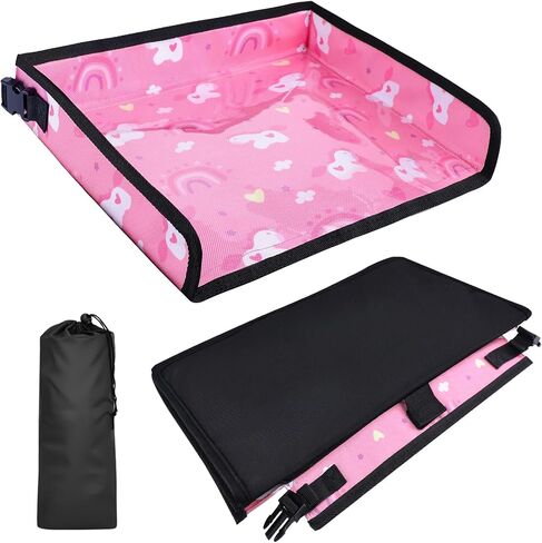 Airplane Tray Table Cover for Kids with Pockets, Foldable Tray Organizer for Toddler, Plane Travel Essentials Must-Haves for Train Buses High Chairs and Flying Supplies (Unicorn Pink) in Saudi Arabia