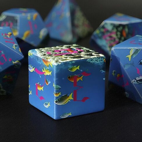DND Dice Set Ocean Blue - Underwater World Design with Coral & Fish, 7Pcs Polyhedral Dice with Box for Dungeon and Dragons D&D RPG in Saudi Arabia
